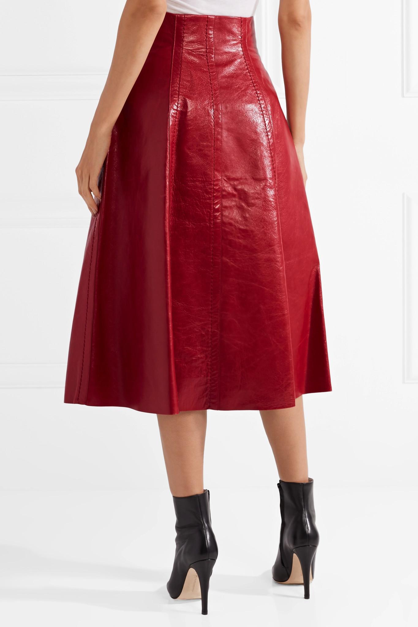Fendi Leather Midi Skirt in Red - Lyst