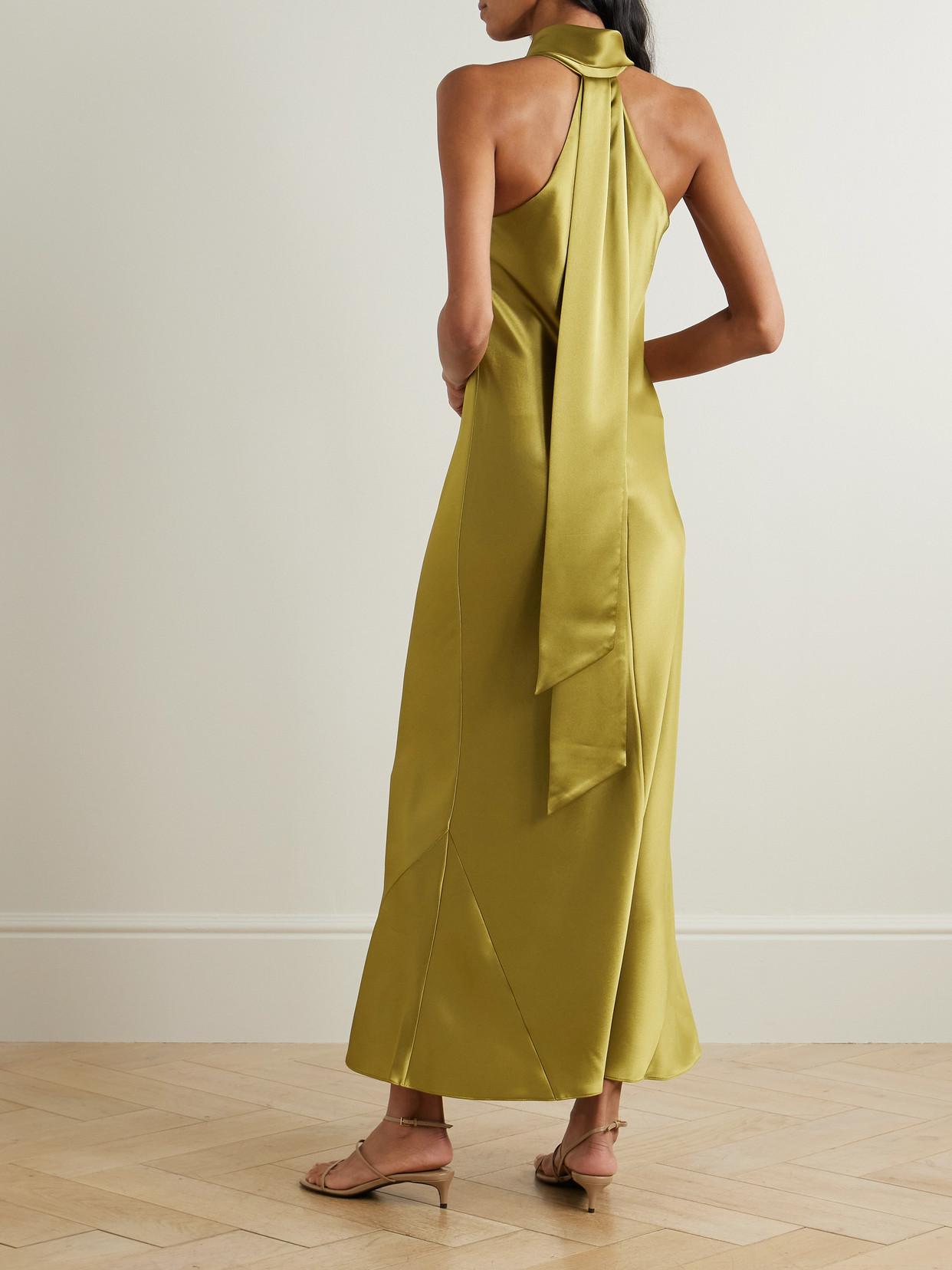 Galvan London Pandora Satin Halterneck Midi Dress in Green | Lyst Galvan London Pandora Satin Halterneck Midi Dress in Green | Lyst