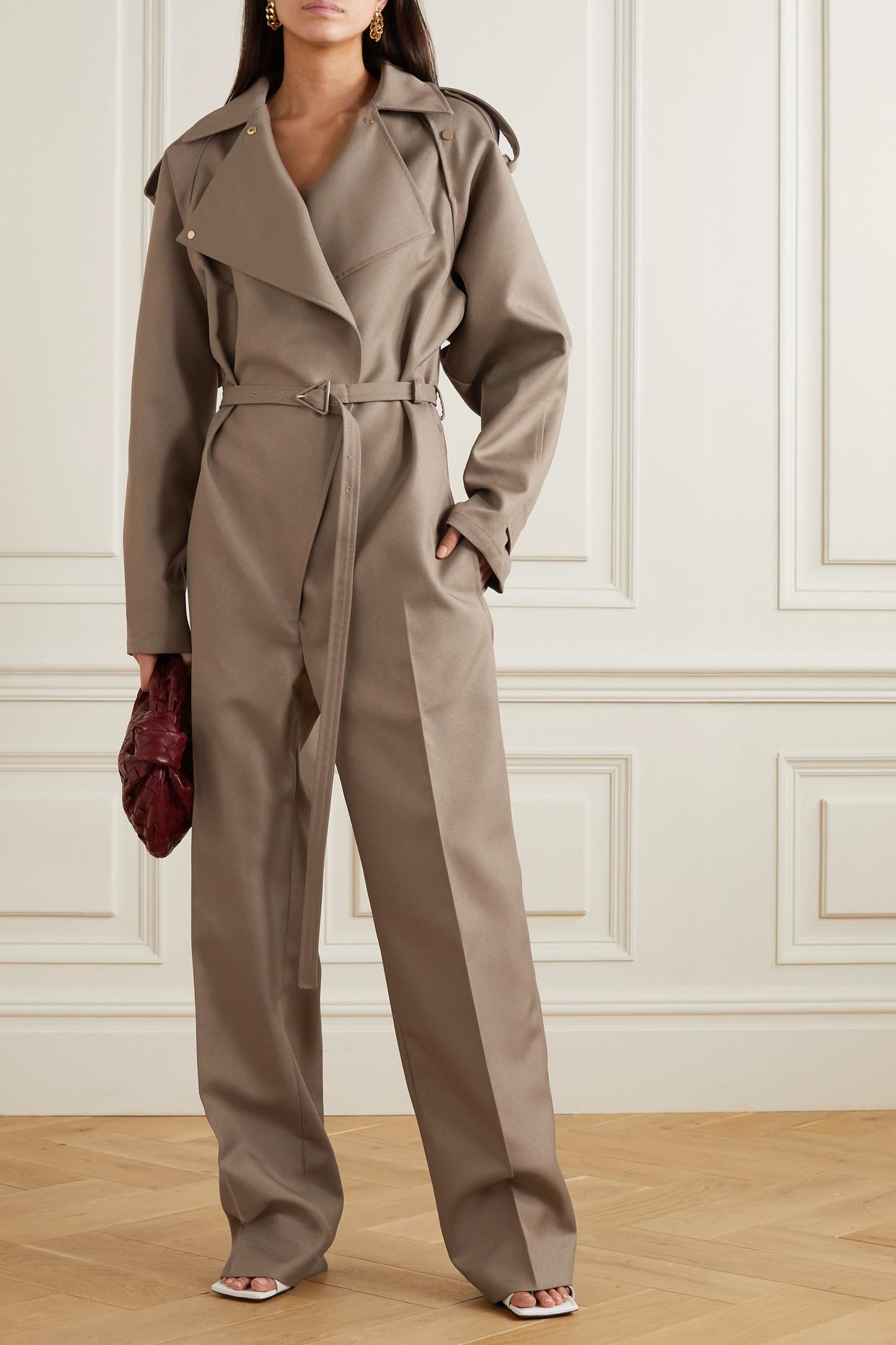 Bottega Veneta Belted Gabardine Trench Jumpsuit in Natural | Lyst