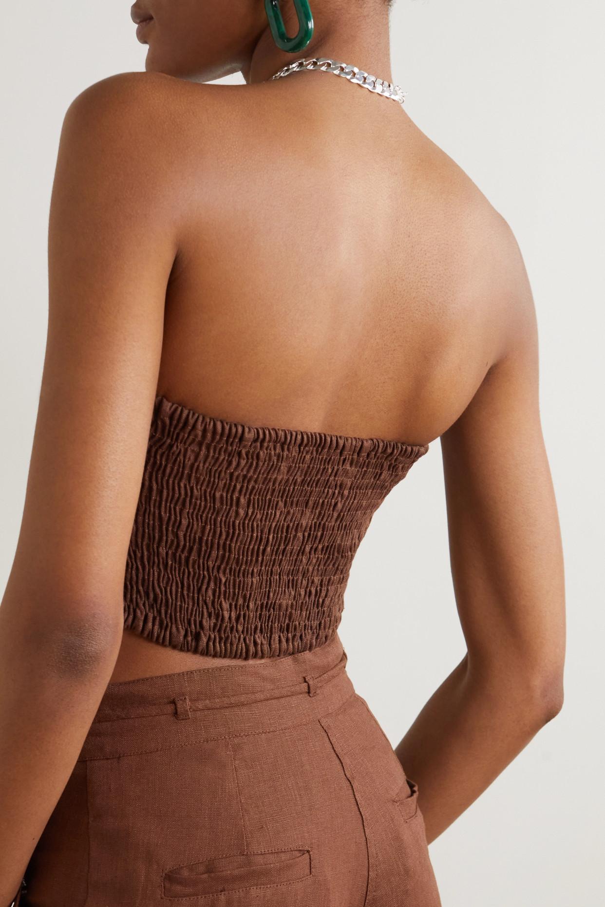 Faithfull The Brand La Loza Strapless Cropped Linen Top in Brown | Lyst