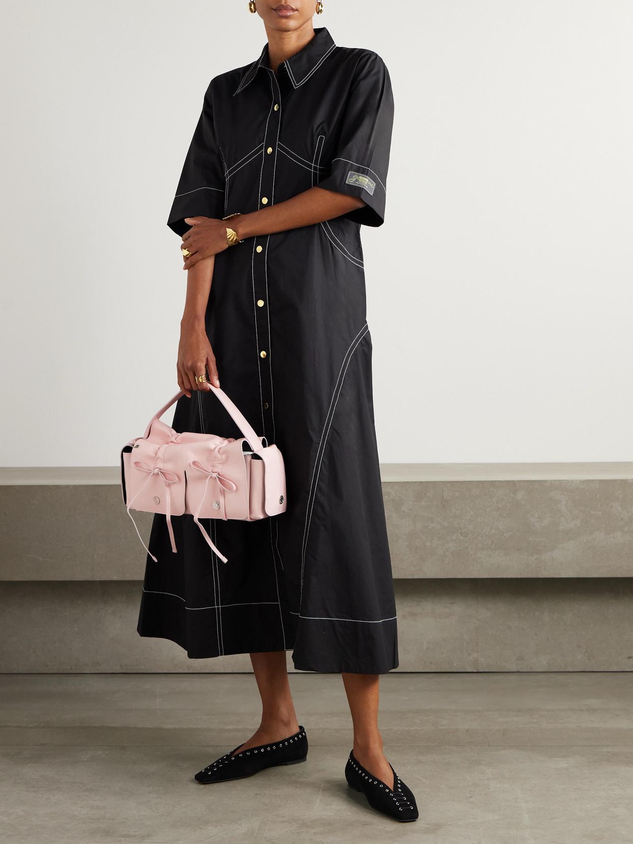 Ganni Organic Cotton-Poplin Midi Shirt Dress in Black