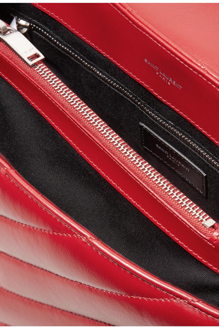 Saint Laurent Medium Loulou Monogram Chain Bag In Lipstick Red y  Matelassé Leather