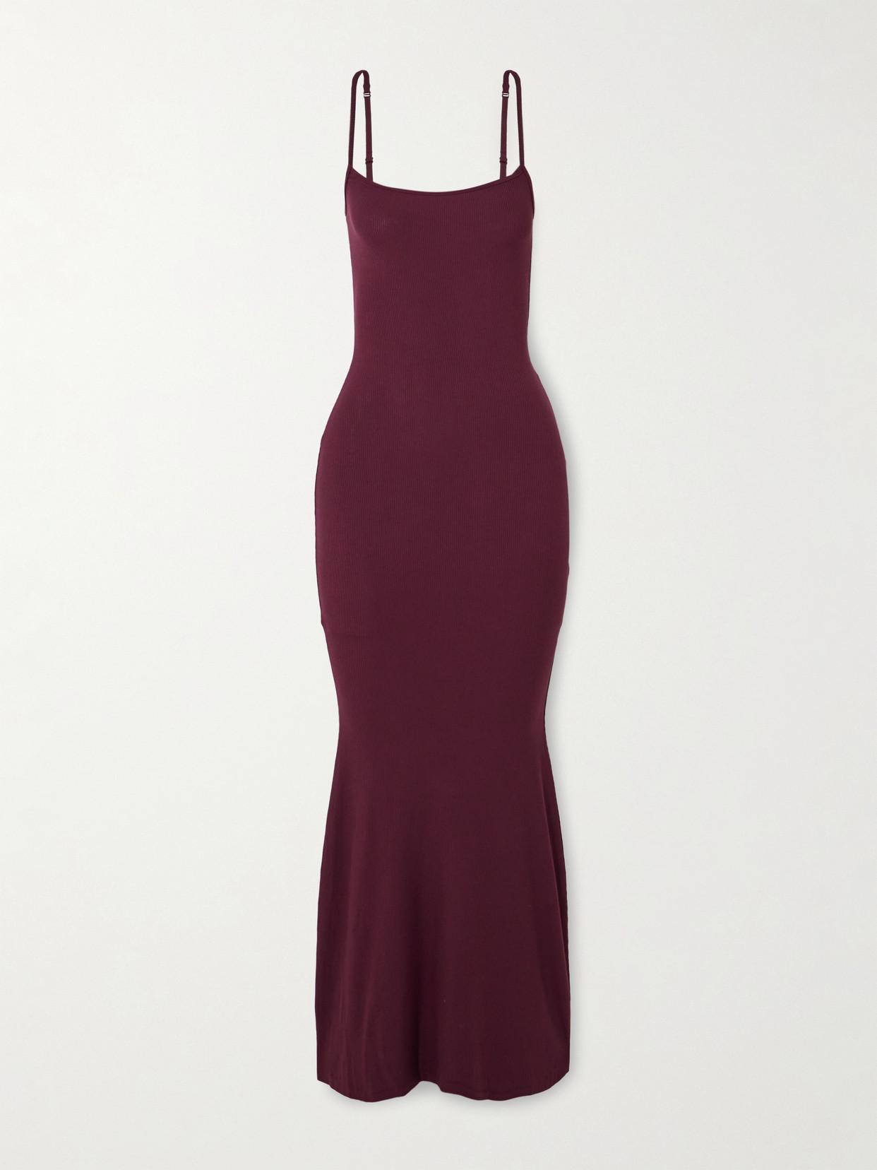Skims Soft Lounge Ribbed Long Stretch-Modal Slip Dress in Purple | Lyst  Australia