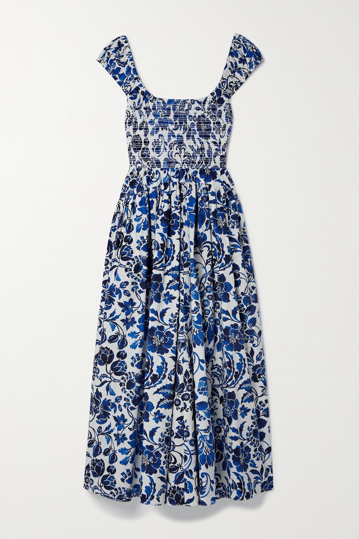 La Ligne Vivian Gathered Floral-print Cotton Maxi Dress in Blue | Lyst