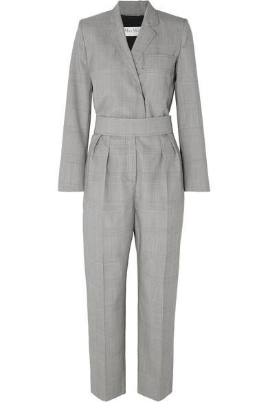 cache koper leven Max Mara Prince Of Wales Checked Wool Jumpsuit in Gray | Lyst