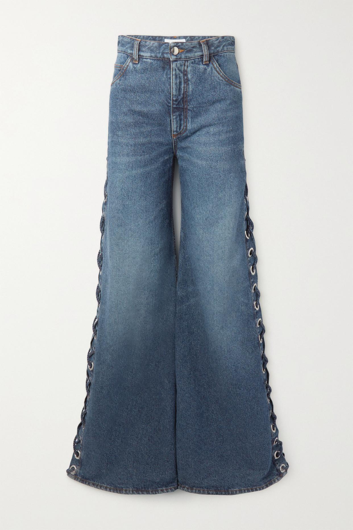 Chloé + Net Sustain Rave Eyelet-embellished High-rise Wide-leg Jeans in  Blue | Lyst