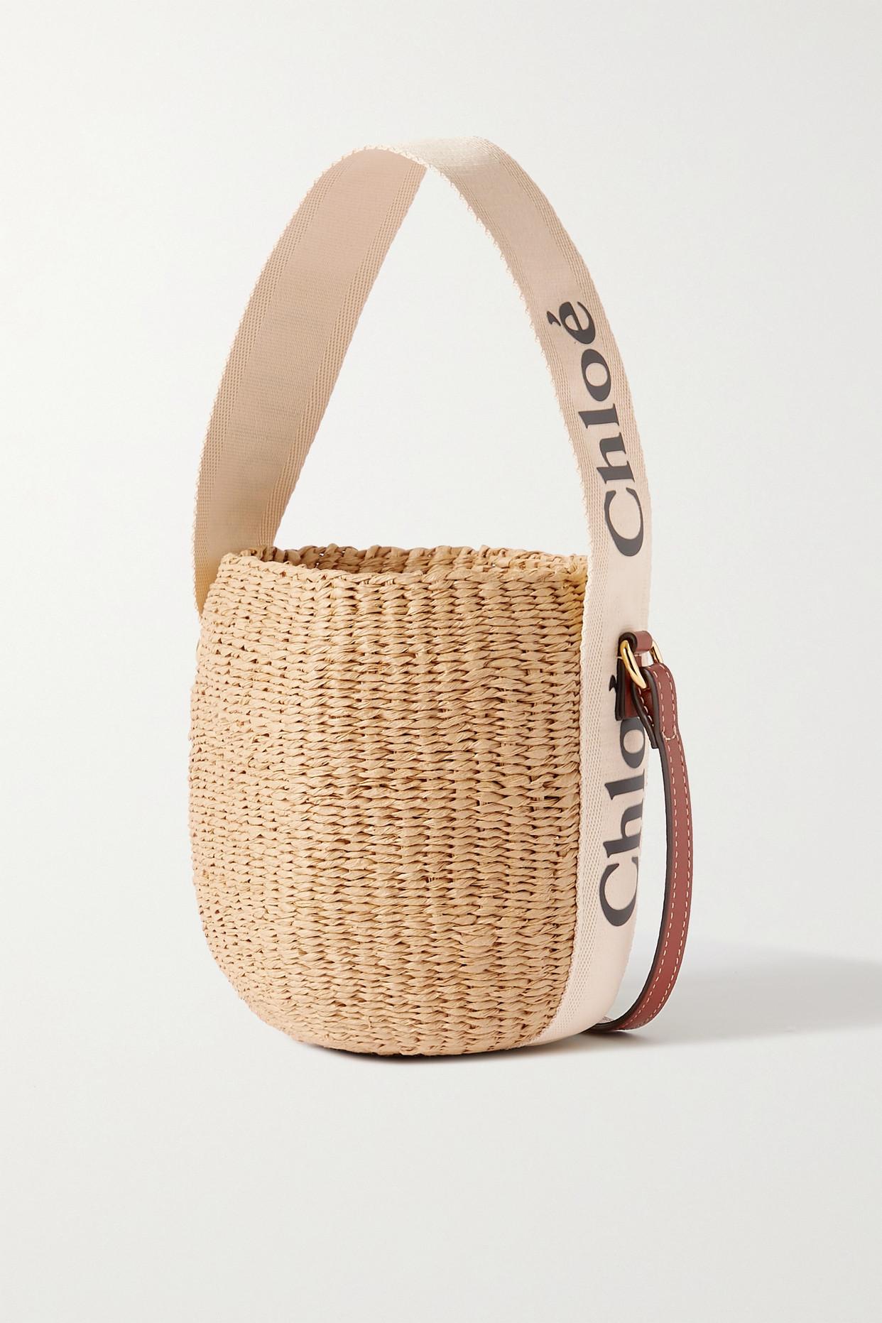 Chloé Woody Small Leather-trimmed Raffia Basket Bag in White | Lyst