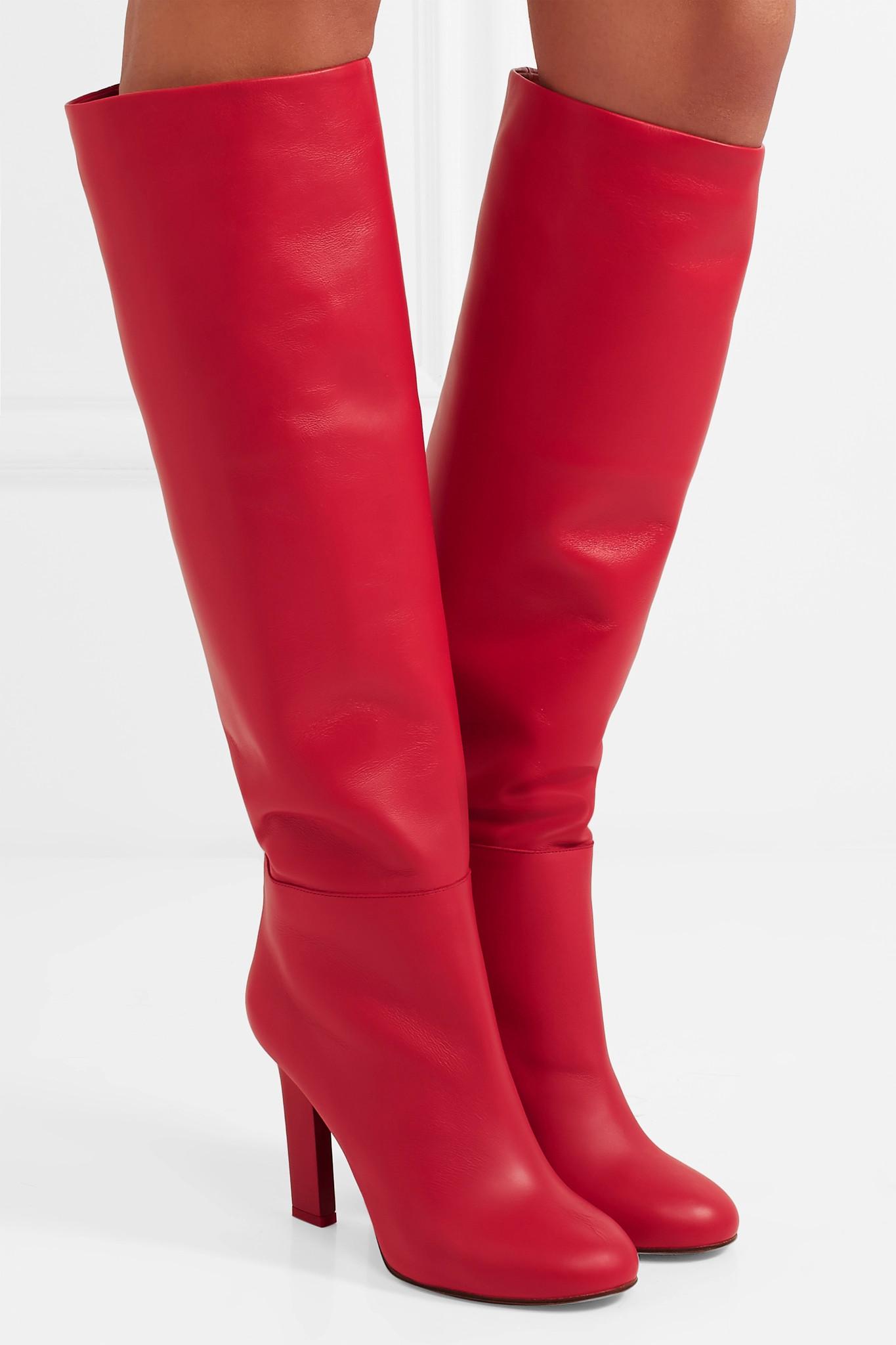 Victoria Beckham Leather Knee Boots in Red - Lyst
