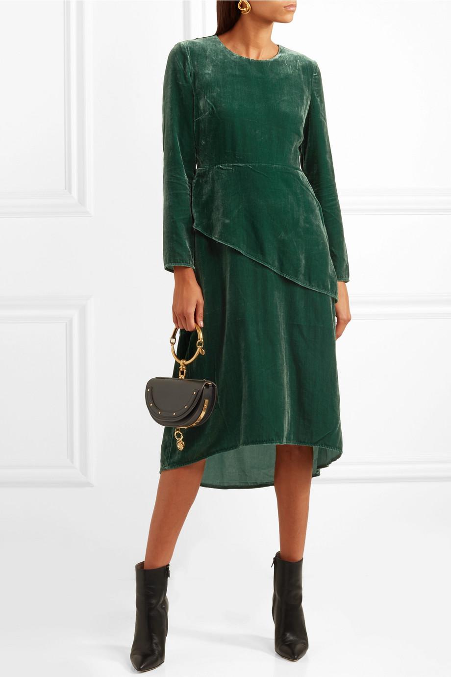 velvet midi dress green