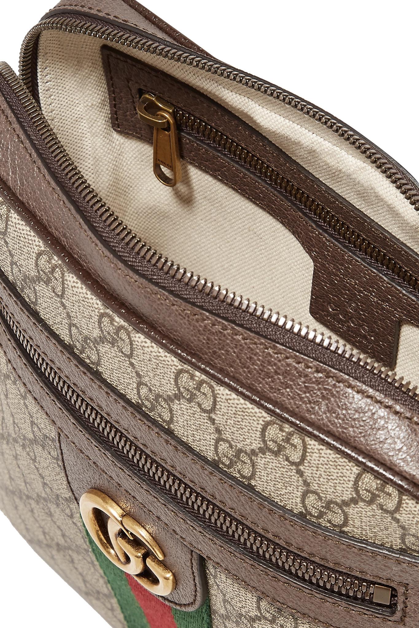 Gucci Ophidia Small Textured Leathertrimmed Printed Coatedcanvas Shoulder Bag in Brown Lyst