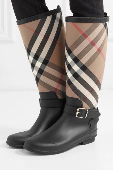 Burberry Checked Cotton-canvas And Rubber Rain Boots in Black - Save 79% |  Lyst