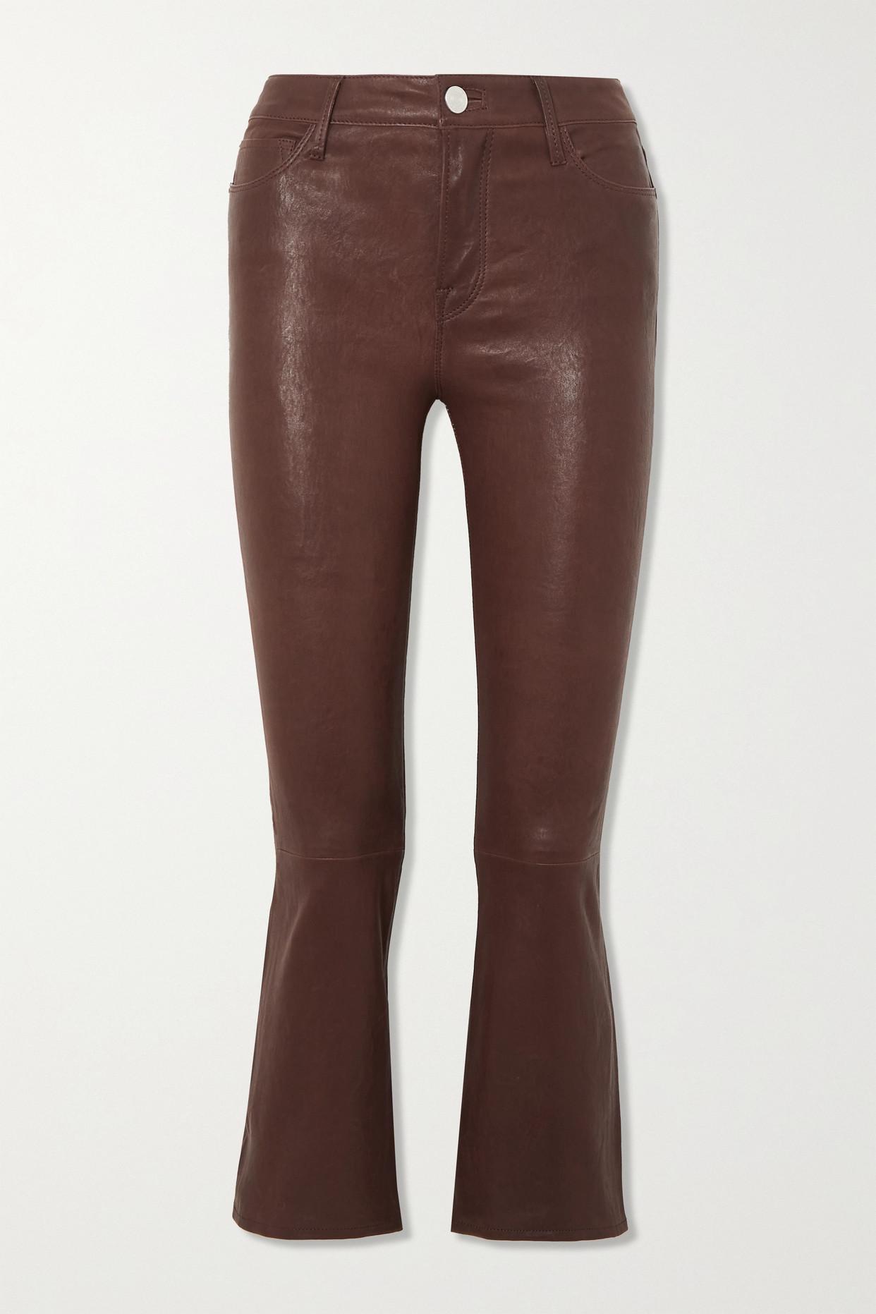 FRAME Le Crop Mini Boot Cropped Leather Flared Pants in Brown | Lyst