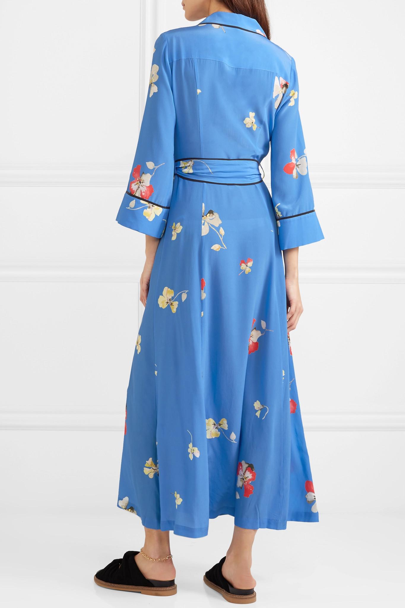 Ganni Joycedale Floral-print Silk Crepe De Chine Maxi Dress Azure in Blue -  Lyst