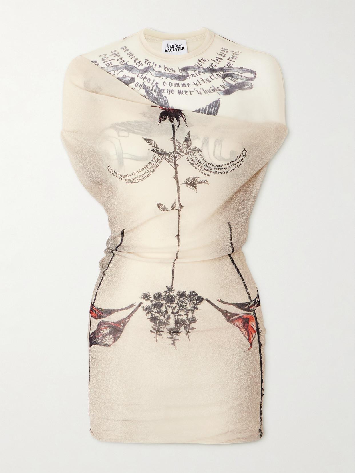 Jean Paul Gaultier Tattoo Rose & Bird Printed Mesh Halterneck Mini Dress in Natural | Lyst Jean Paul Gaultier Tattoo Rose & Bird Printed Mesh Halterneck Mini Dress in Natural | Lyst