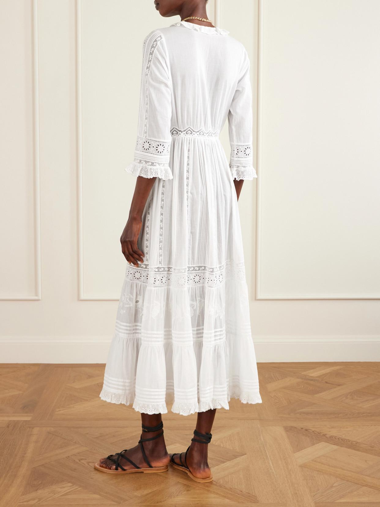 white christmas dresses Dôen Women's Quinn Cotton Shirred Midi-Dress - Salt