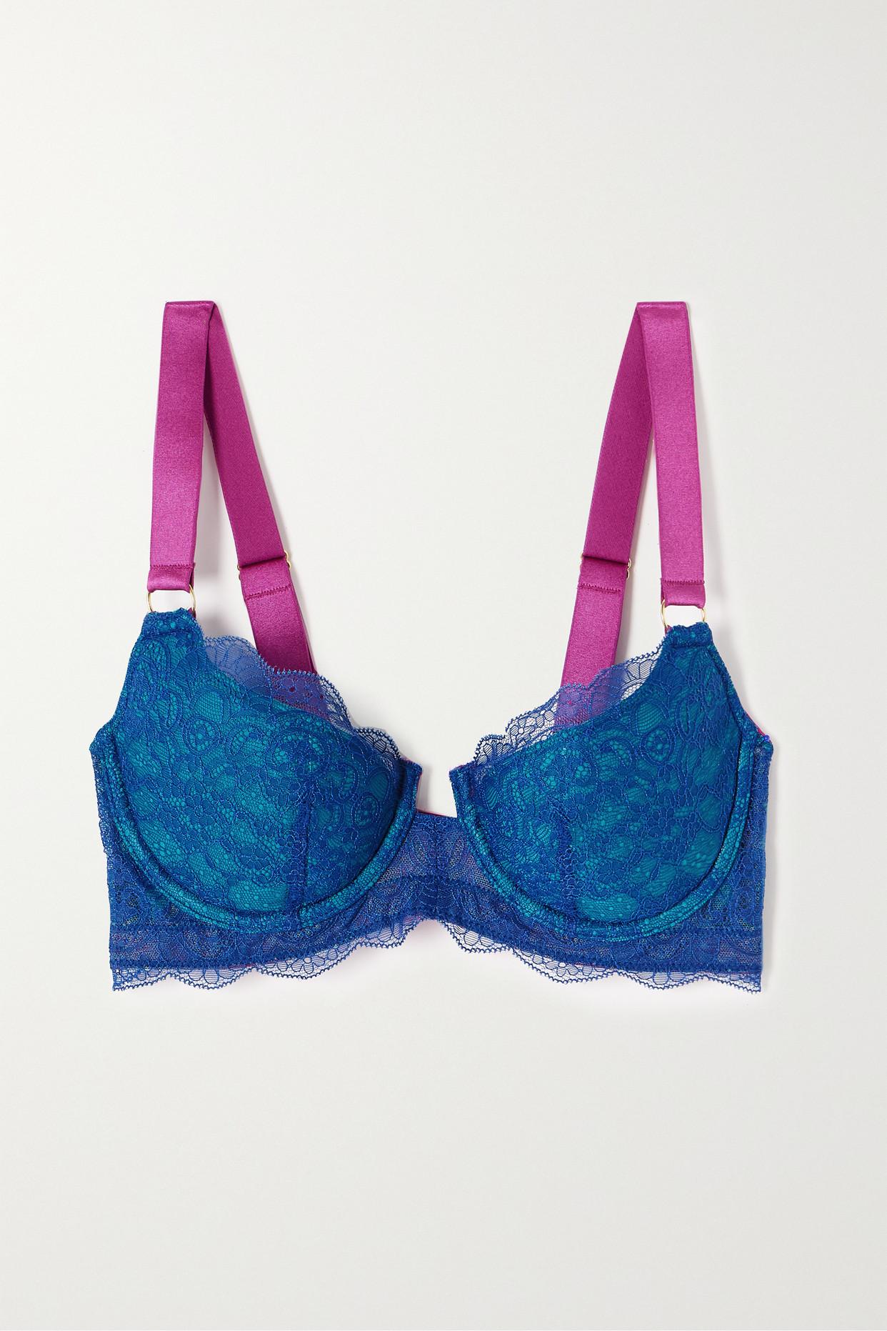 Dora Larsen Rae Satin-trimmed Stretch Recycled-lace Underwired Balconette  Bra in Blue | Lyst