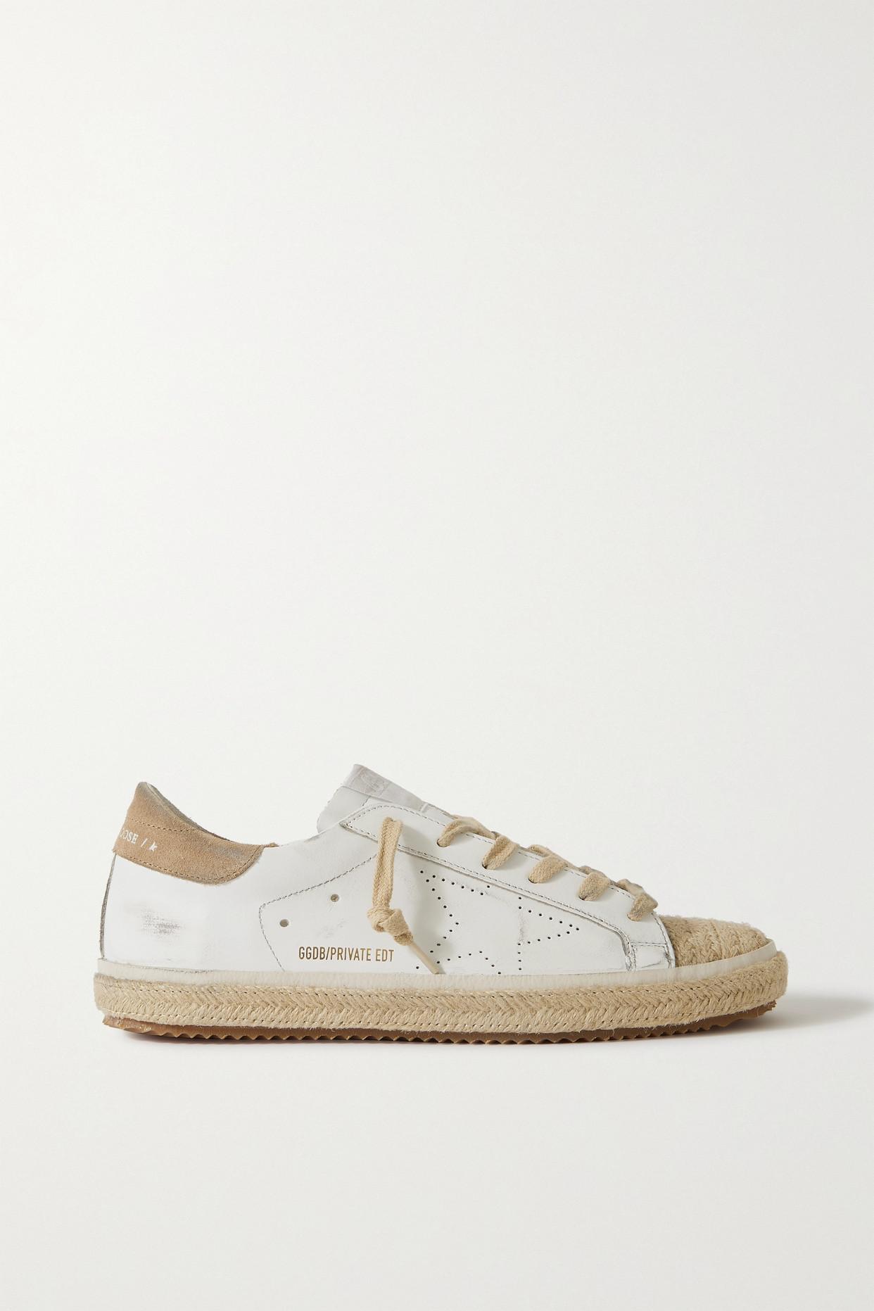 Golden Goose Superstar Distressed Suede-trimmed Leather Espadrille Sneakers  in White | Lyst
