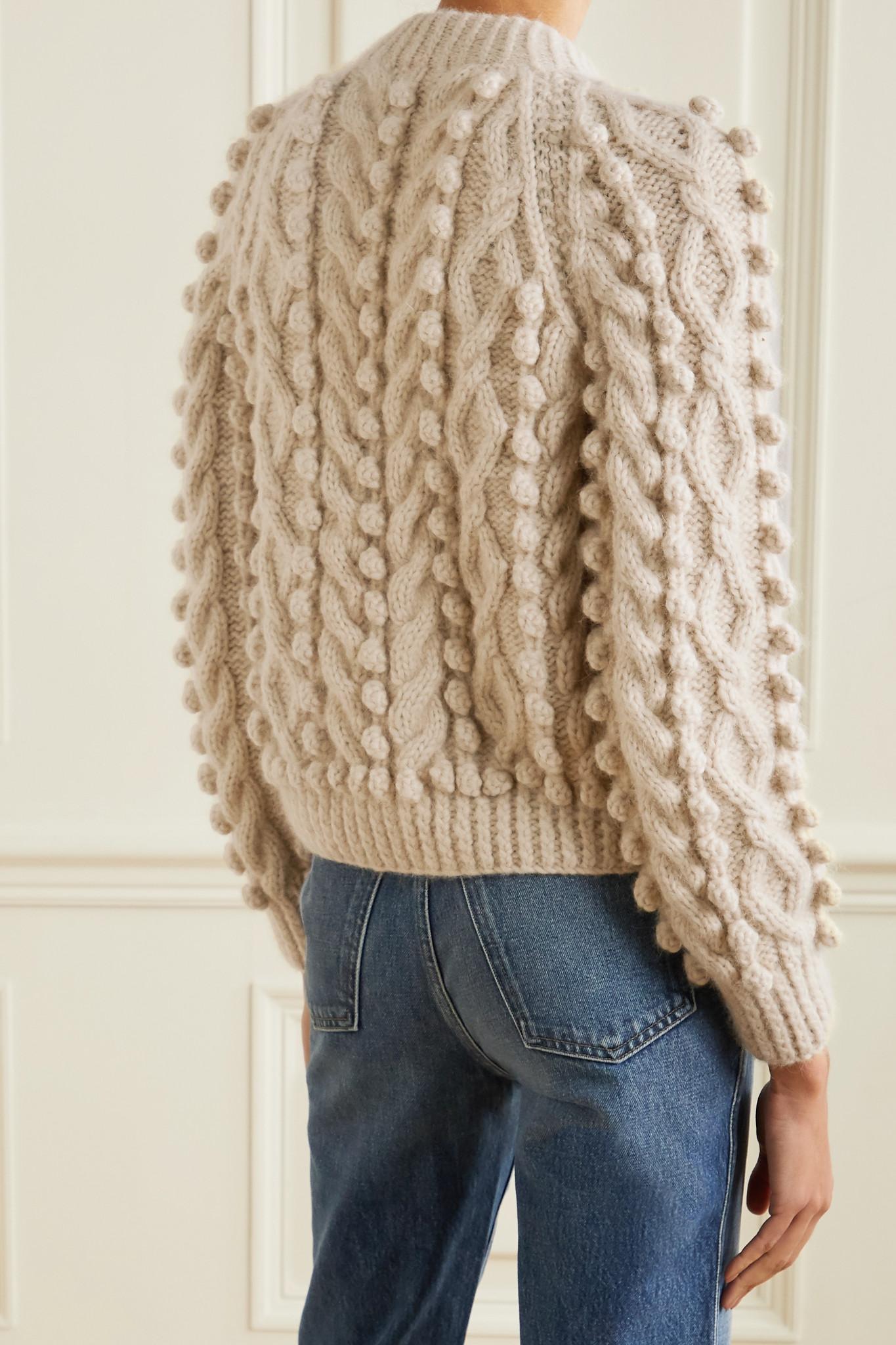 Doen Pomme Tie-detailed Cable-knit Alpaca-blend Cardigan in Natural | Lyst