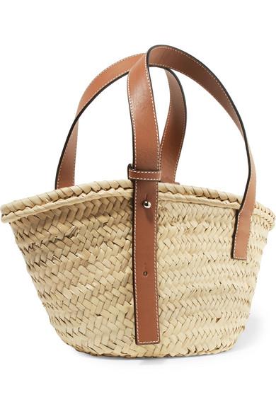 Loewe Small Leather-trimmed Woven Raffia Tote - Lyst