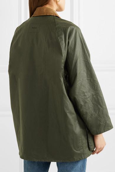 Barbour Alexachung Edith Corduroy-trimmed Waxed-cotton Jacket in Dark Green  (Green) - Lyst