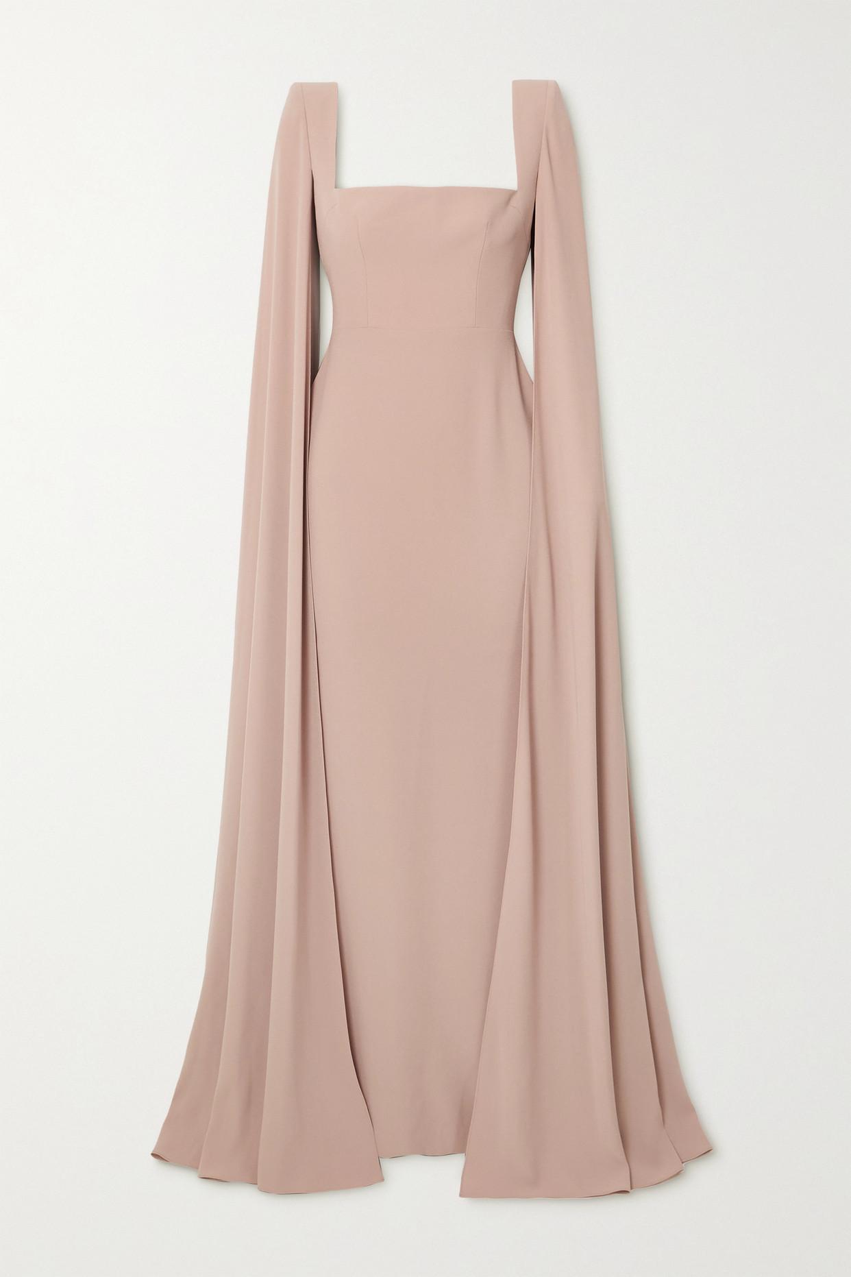 Alex Perry Auden Cape-effect Satin-crepe Gown in Natural