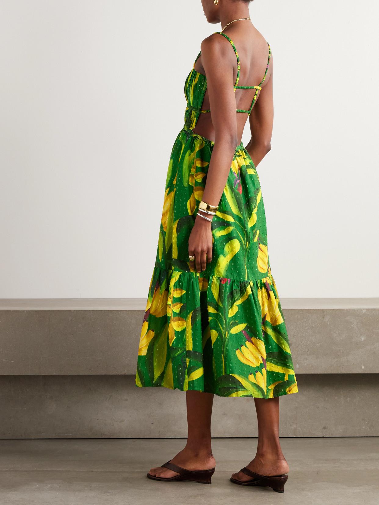 farm rio green banana linen mini dress Aquarela Pleated Printed Swiss-Dot Midi in product type:New In