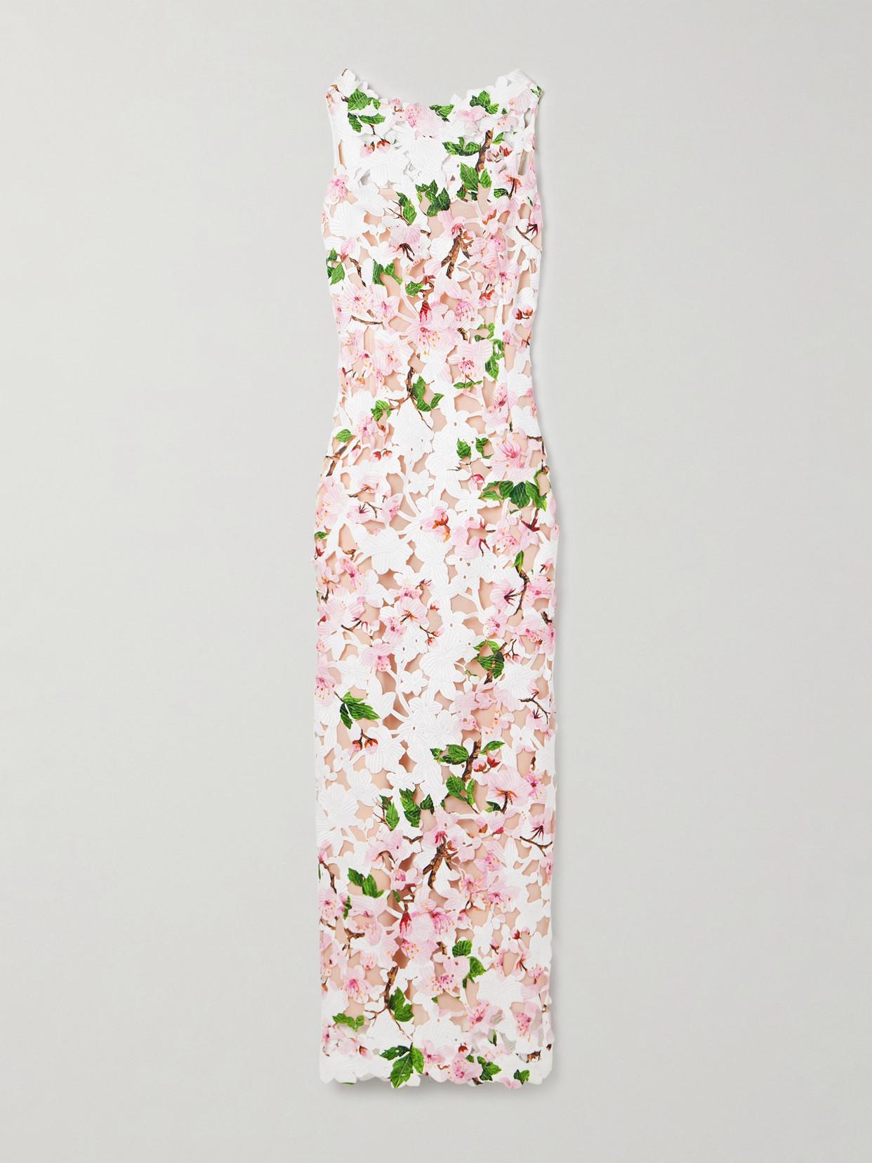 Oscar de la Renta Floral-Print Guipure Lace Gown in White | Lyst Oscar de la Renta Floral-Print Guipure Lace Gown in White | Lyst