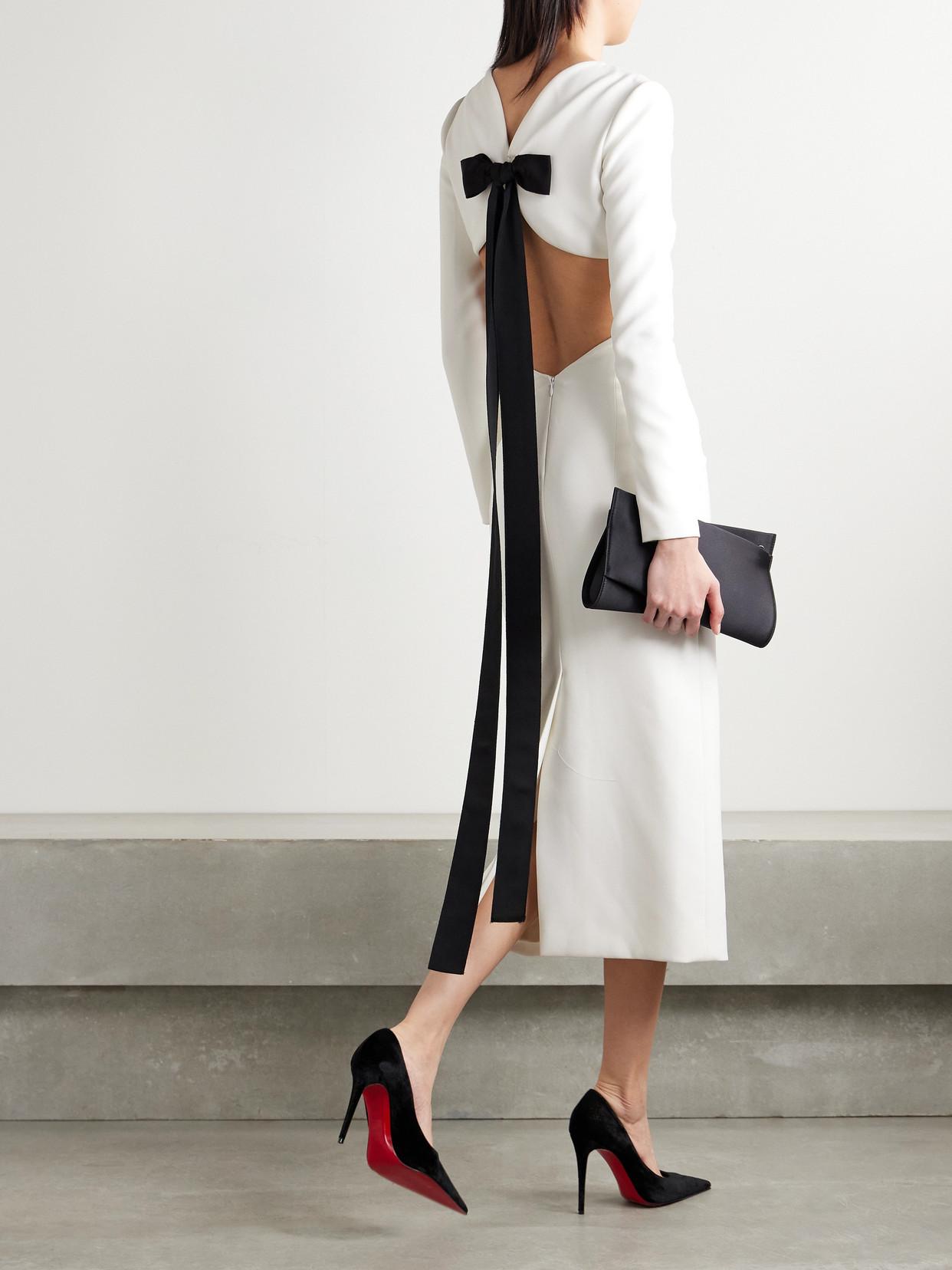 carolina herrera cutout chiffon midi dress Carolina Herrera Cutout Bow-Embellished Crepe Midi Dress in White