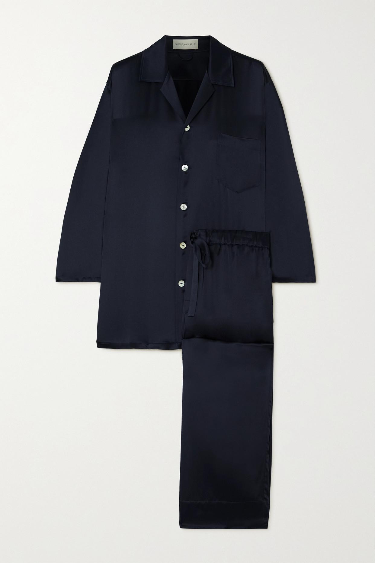 Olivia Von Halle Casablanca Silk-satin Pajama Set in Blue | Lyst