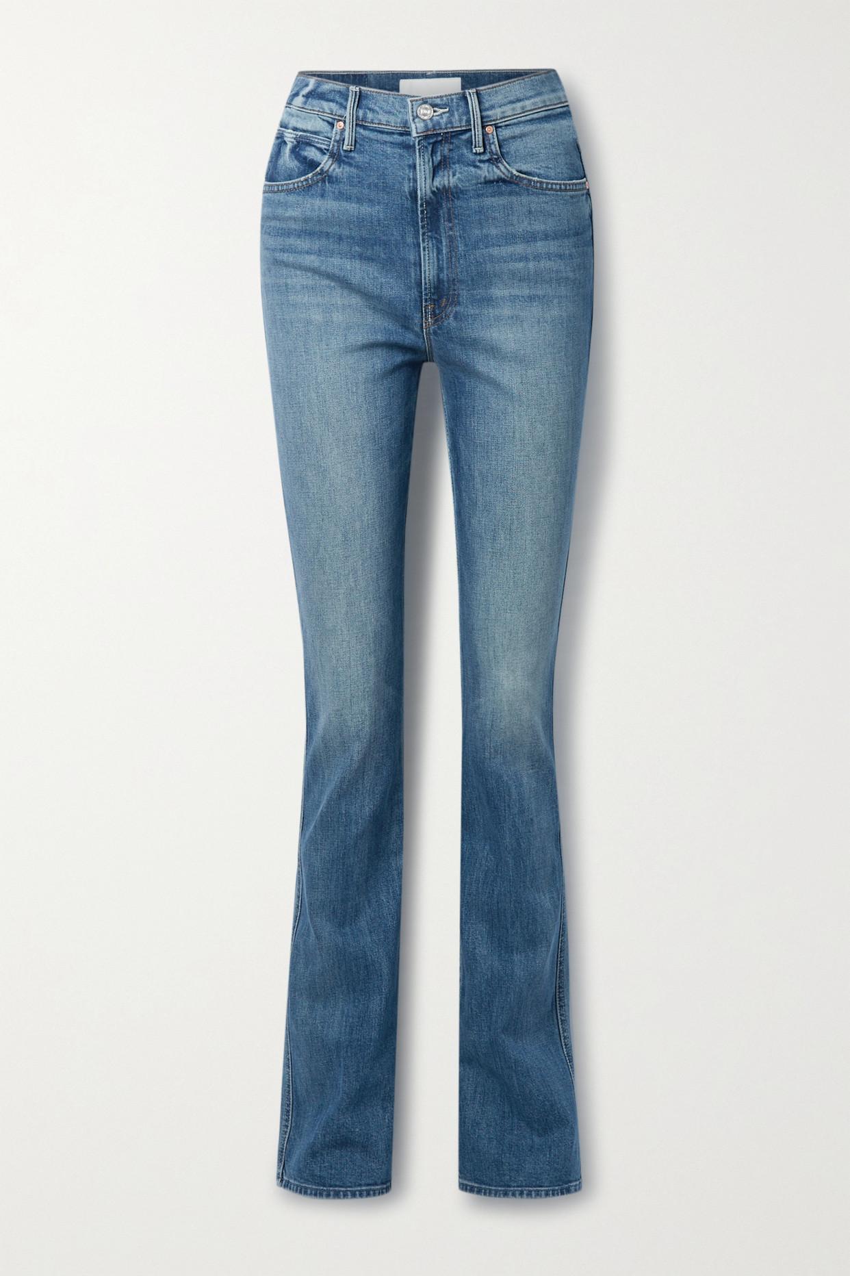 Mother Smokin' Double Heel Distressed High-rise Bootcut Jeans in Blue | Lyst