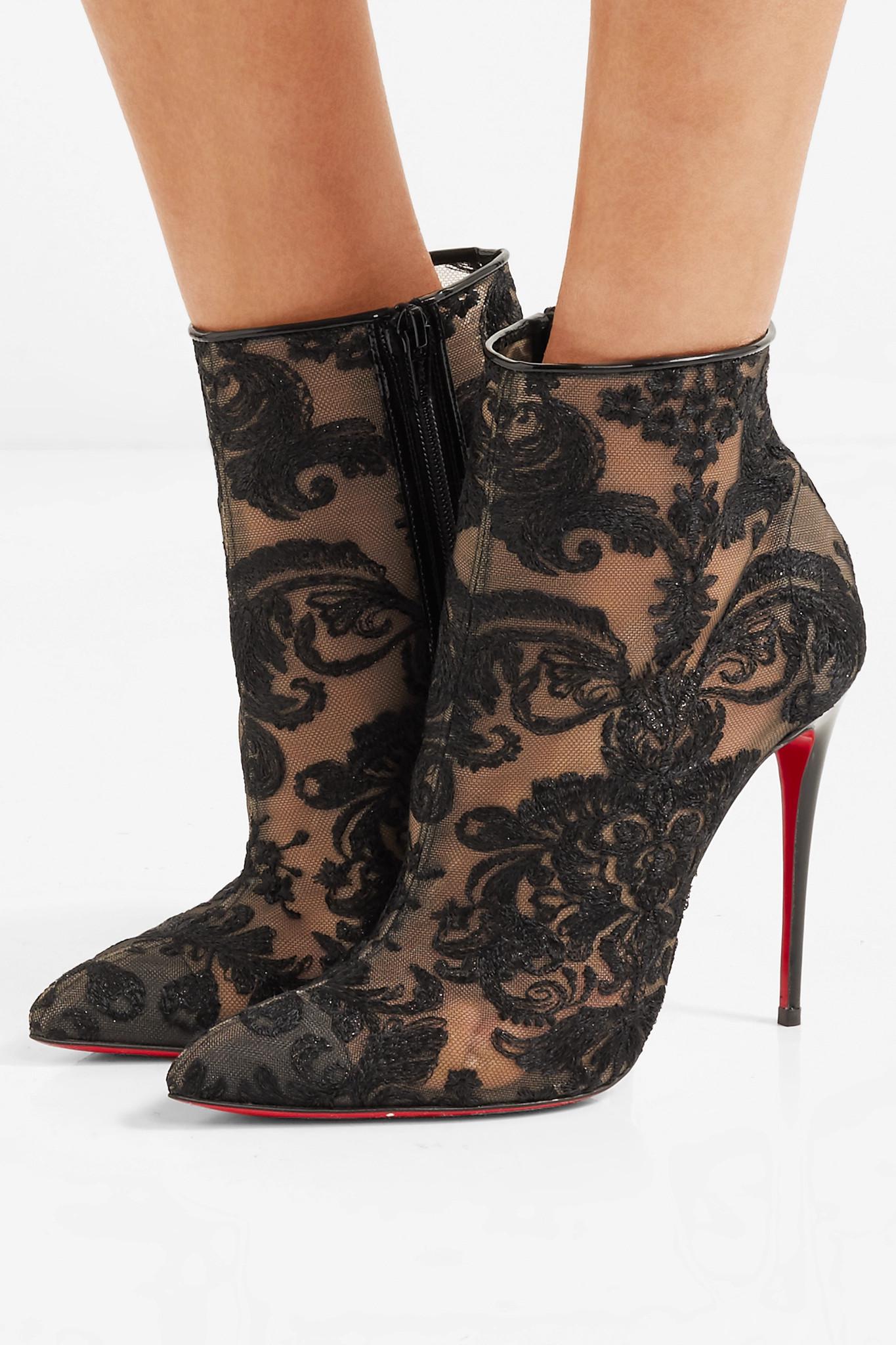 Christian Louboutin Gipsy 100 Guipure Lace Ankle Boots in Black