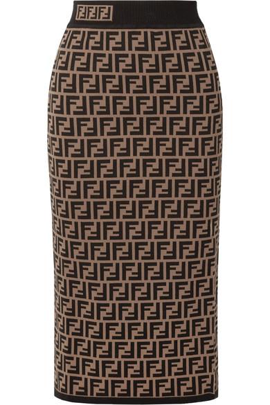 Fendi Logo Jacquard Midi Sweater Skirt in Tan (Black) | Lyst