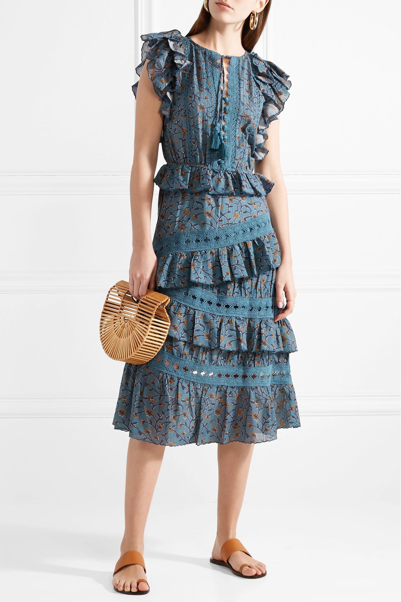 Sea Rosalie Ruffled Printed Cottonblend Voile Midi Dress