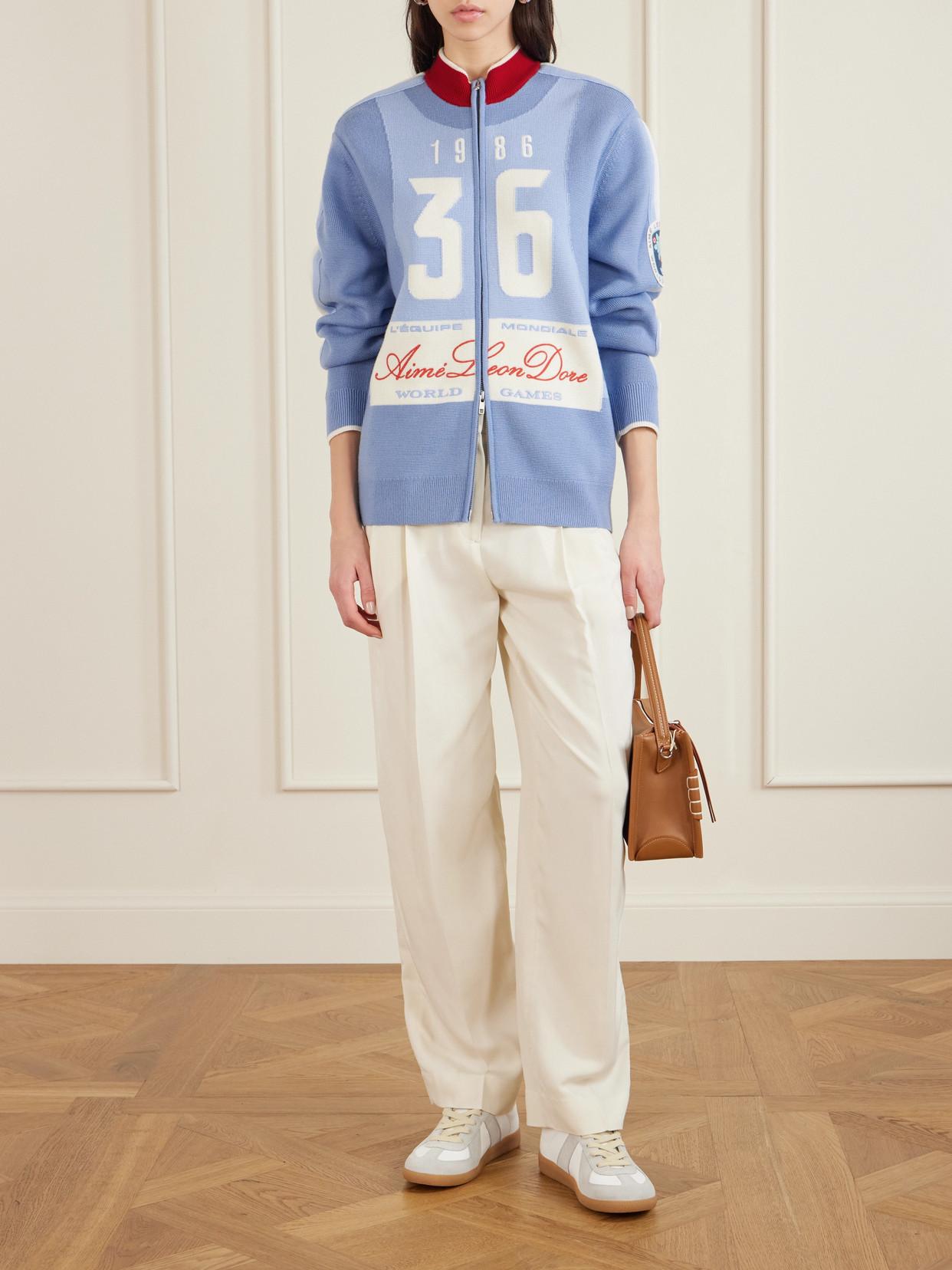 Aimé Leon Dore Jacquard-Knit Wool Zip-Up Cardigan in Blue | Lyst