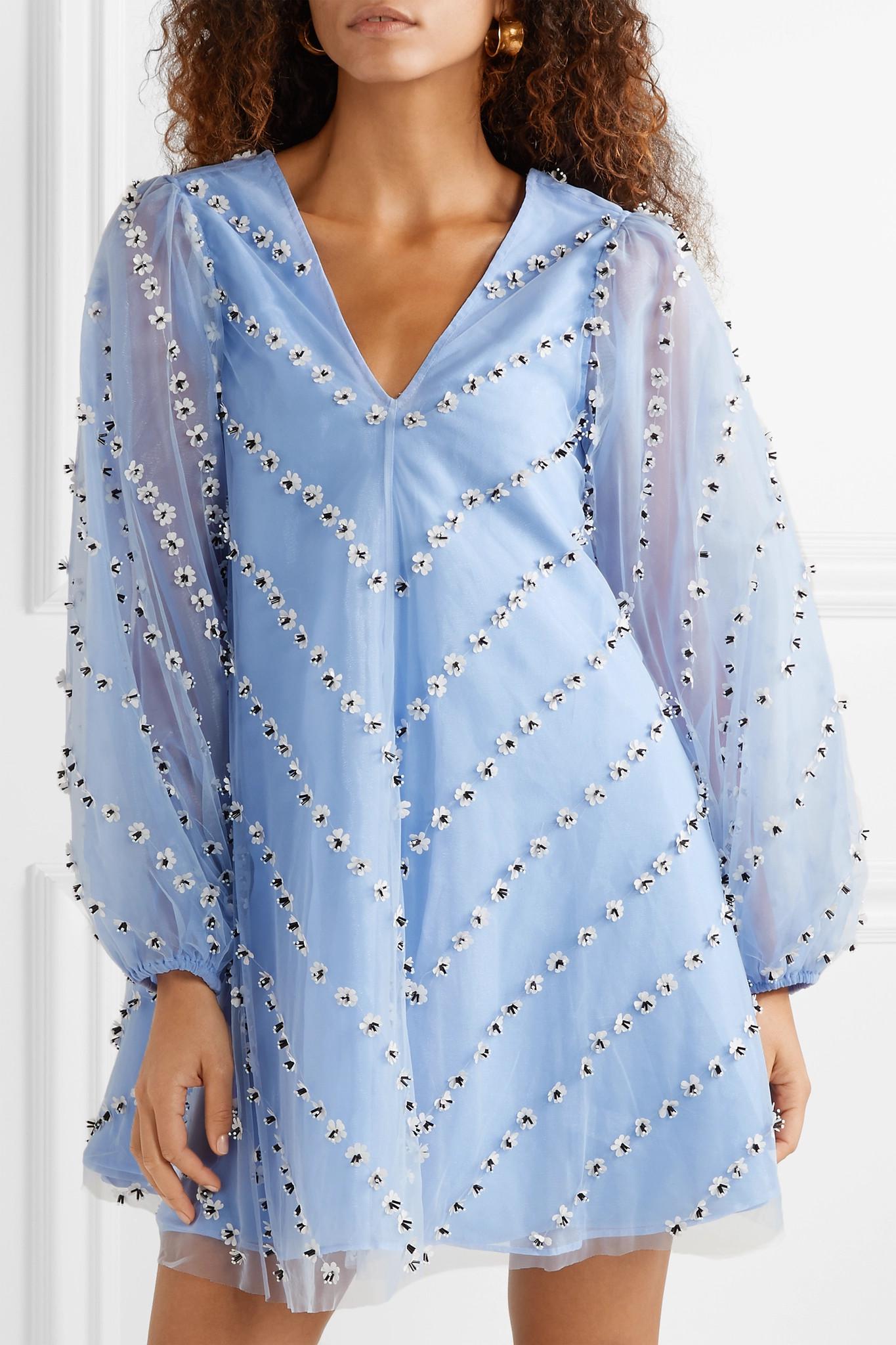Ganni Chiffon Rosenfeld Embellished Tulle Mini Dress in Sky Blue (Blue) -  Lyst