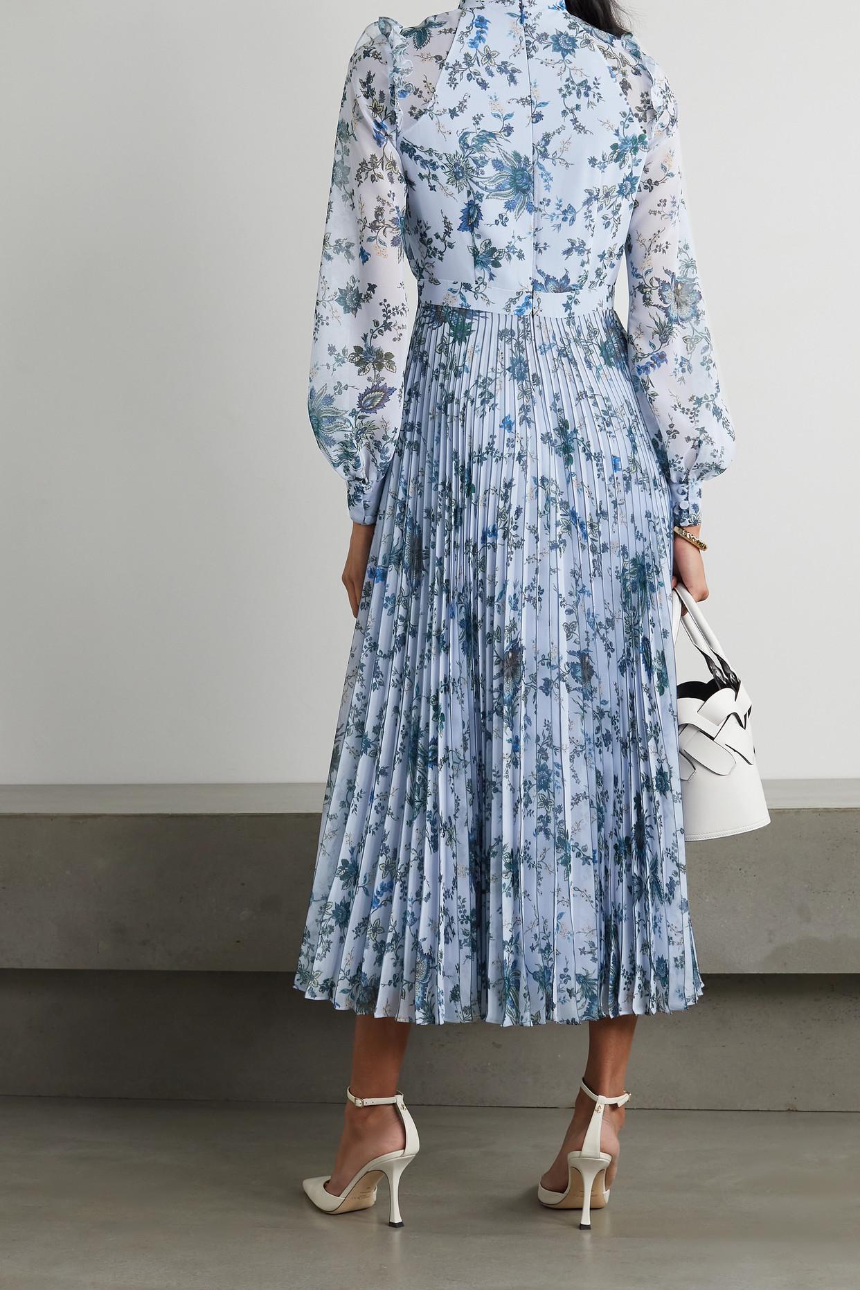 Erdem Narella Hogarth Pleated Floral-print Voile Midi Dress in Blue | Lyst
