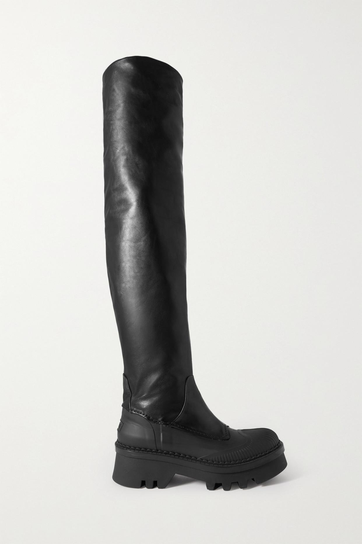 Chloé Raina Tpu-trimmed Leather Platform Knee Boots in Black | Lyst