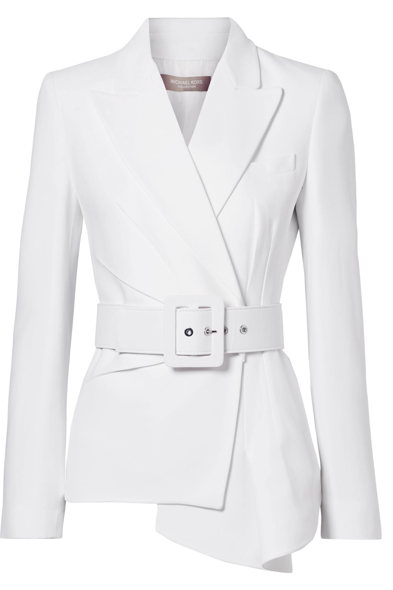 Michael Kors Belted Asymmetric Crepe Blazer in White | Lyst