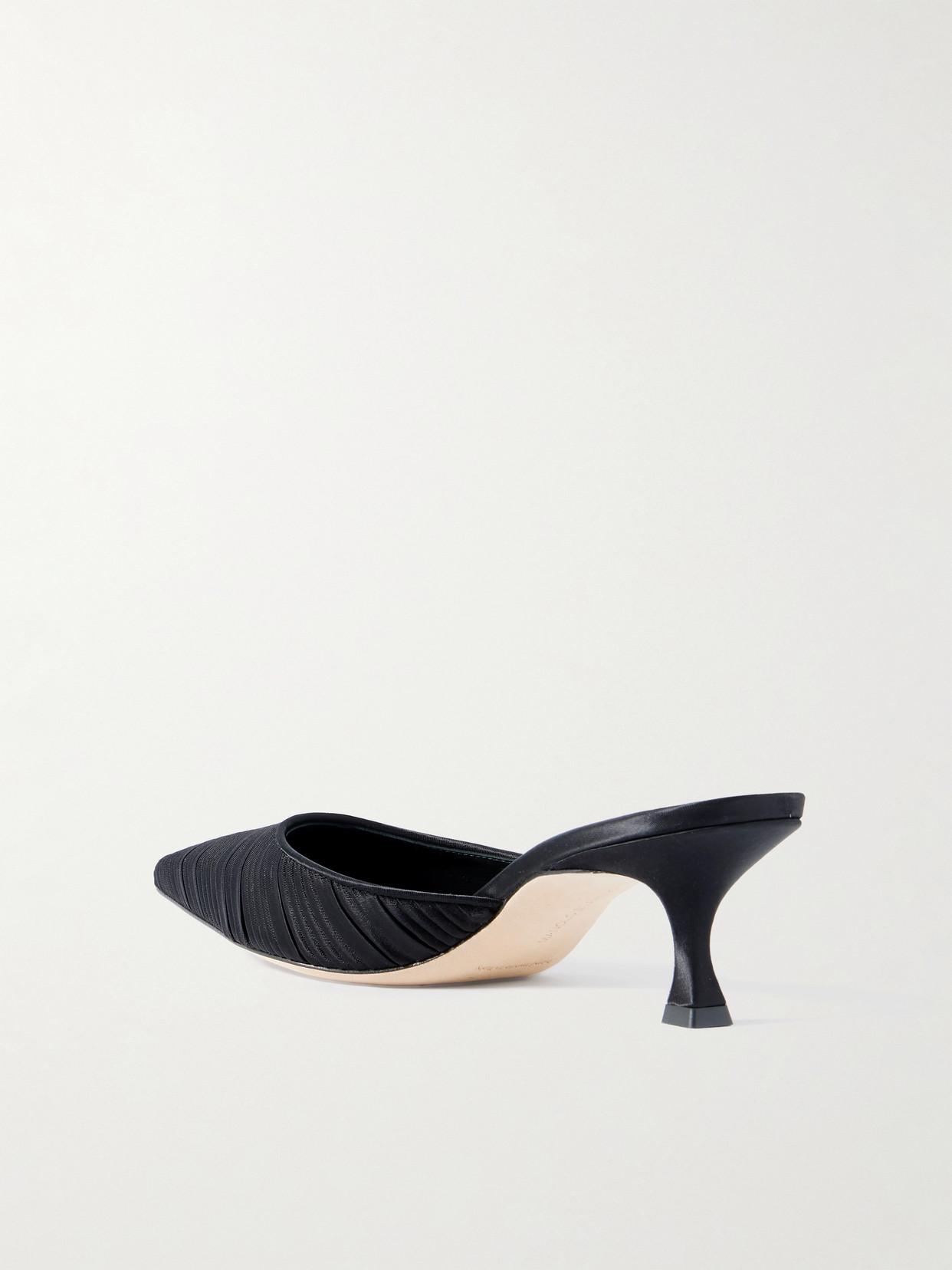 Manolo Blahnik Carolyne 50 Leather-Trimmed Pleated Satin Mules in