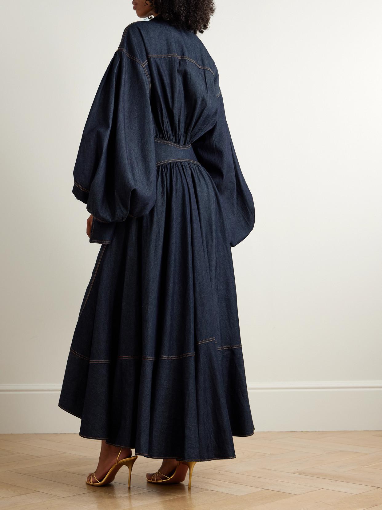 Zimmermann Rebellion Gathered Denim Midi Wrap Dress in Blue | Lyst