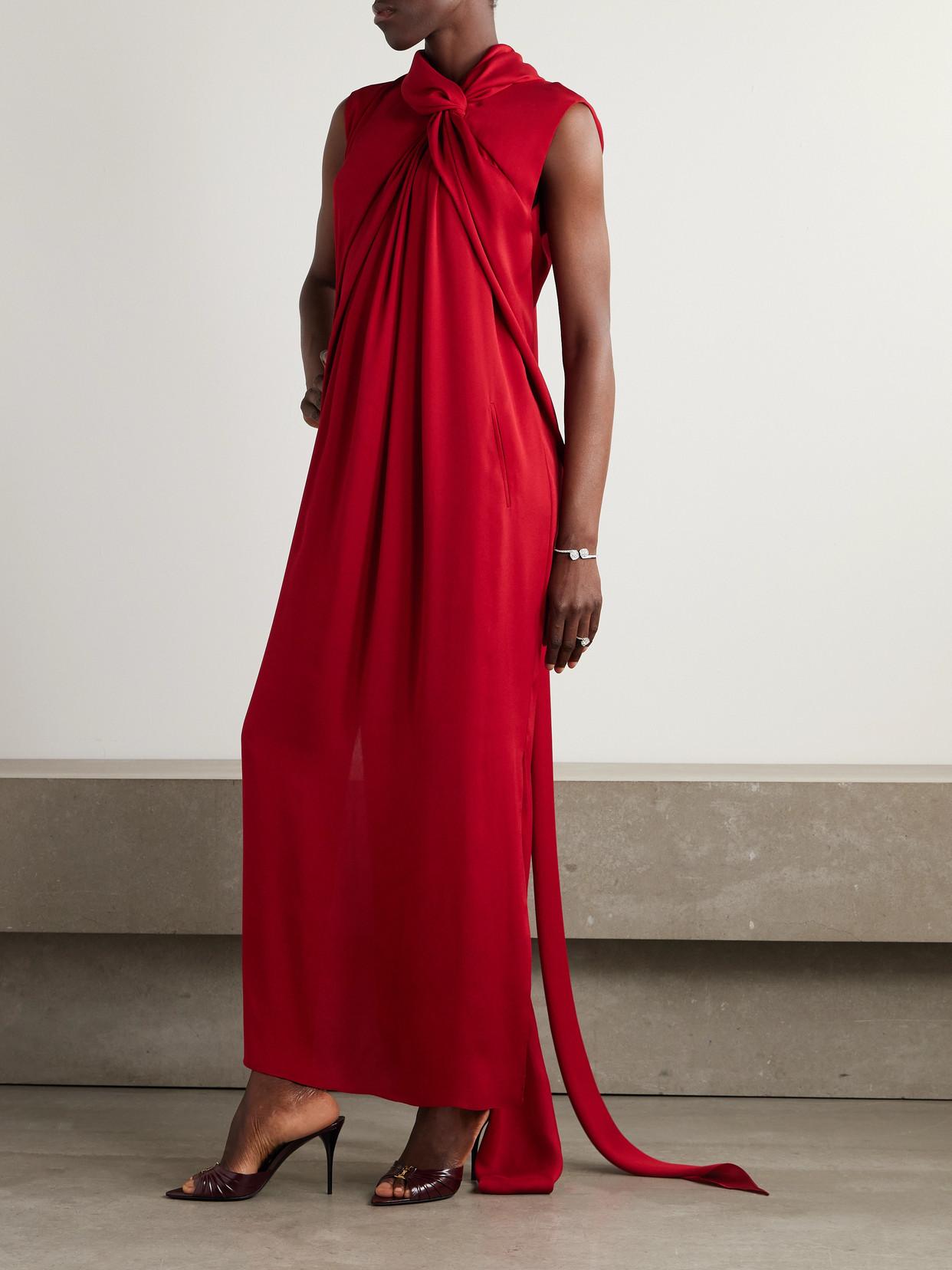 lanvin red dress Lanvin Draped Crepe De Chine Maxi Dress in Red