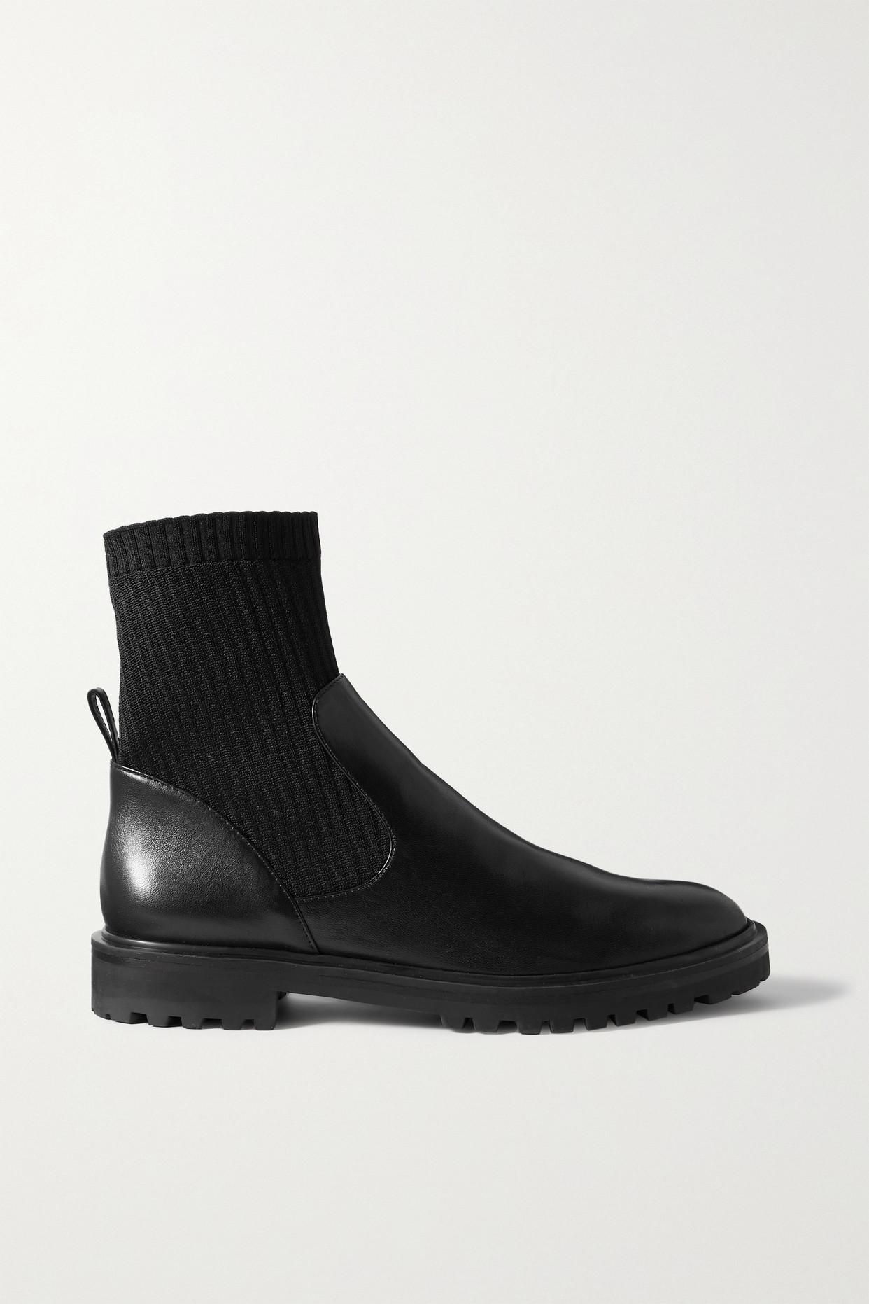 Porte & Paire Leather And Ribbed-knit Ankle Boots in Black | Lyst