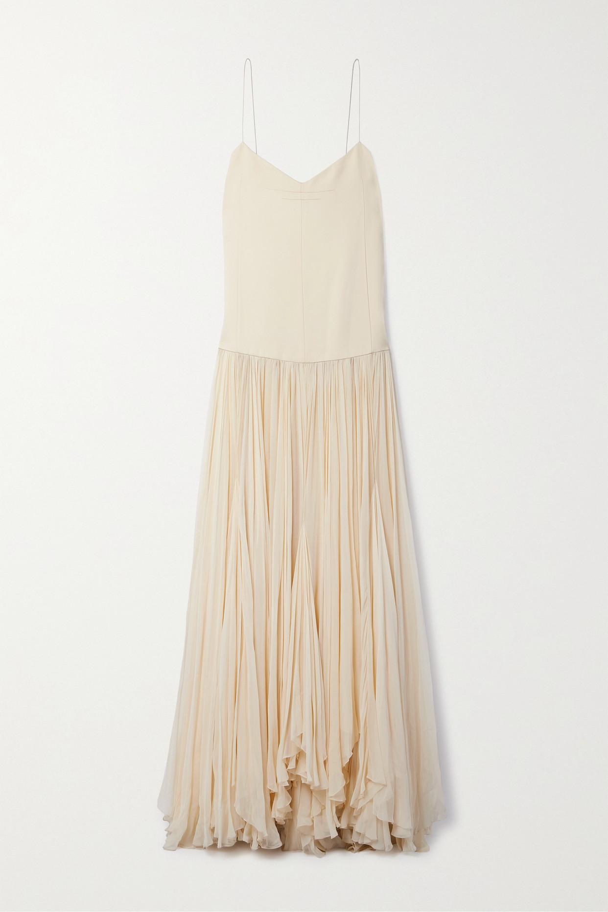 Khaite Zeke Pleated Crepe De Chine And Crepe Maxi Dress in White | Lyst