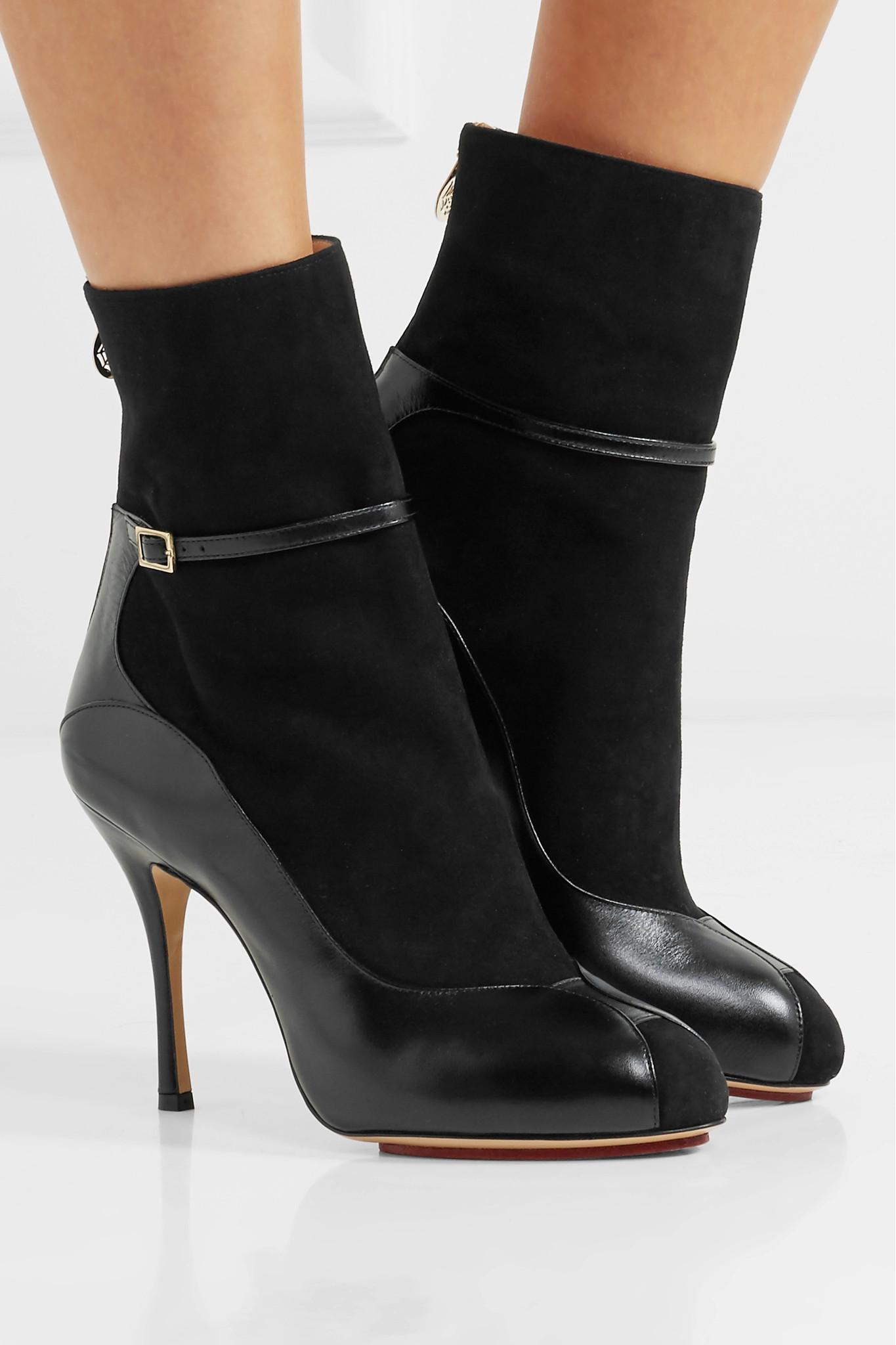 Charlotte Olympia Incognito Suede And Leather Ankle Boots