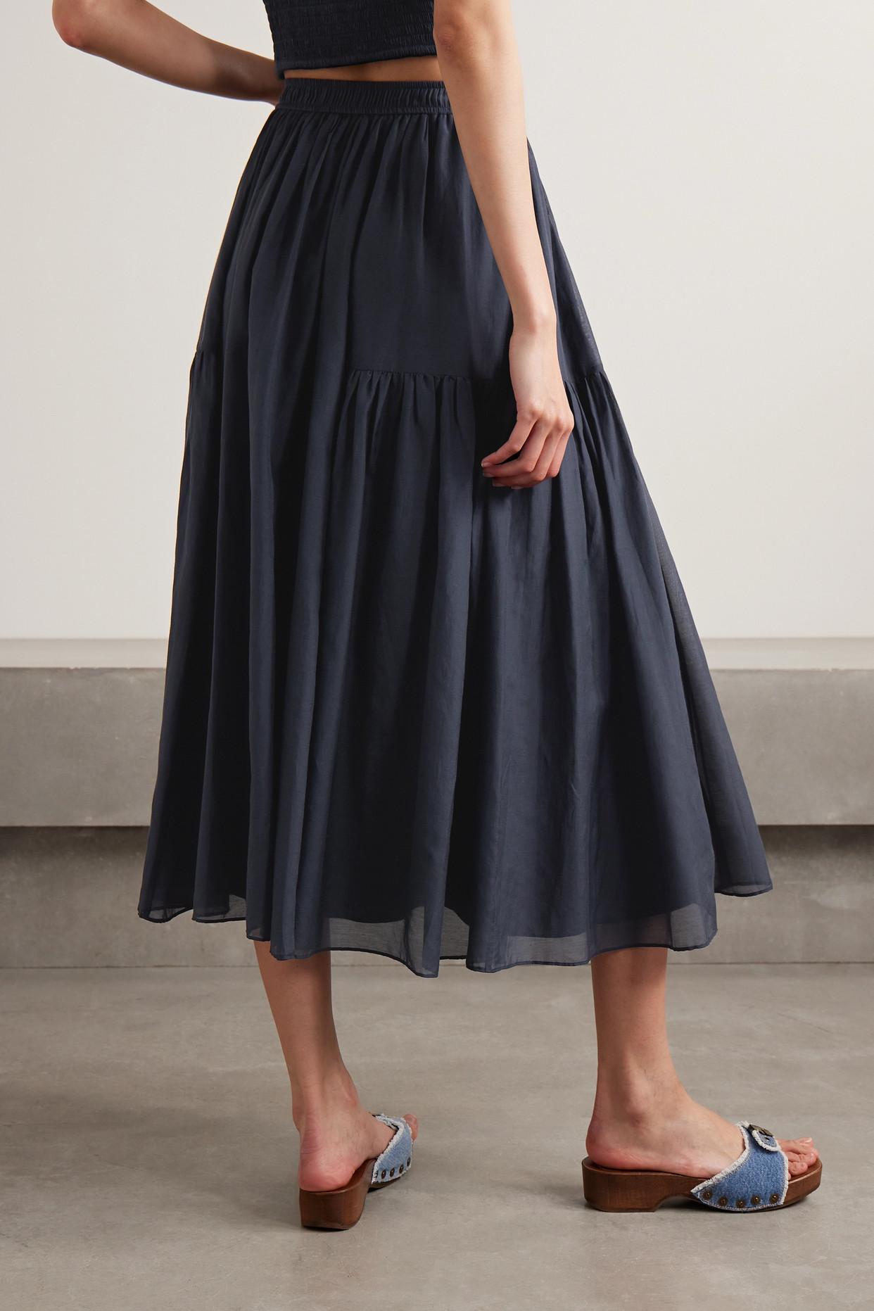 La Ligne Gathered Cotton-voile Midi Skirt in Blue | Lyst