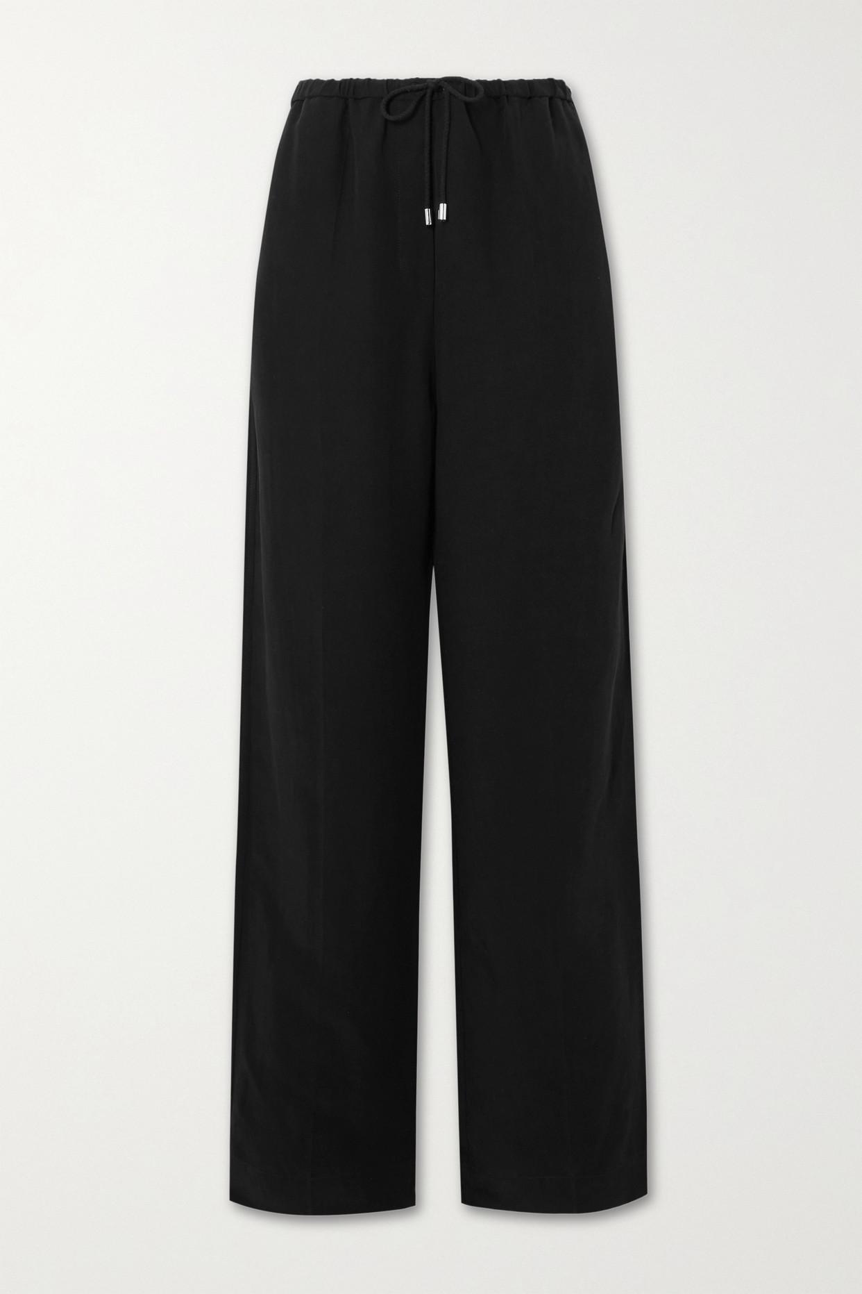 Totême Lyocell And Linen-blend Wide-leg Pants in Black | Lyst