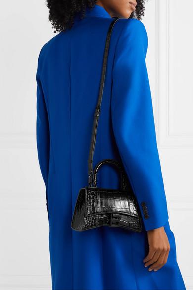 Balenciaga Hourglass Xs Croc-effect Leather Shoulder Bag in Black | Lyst