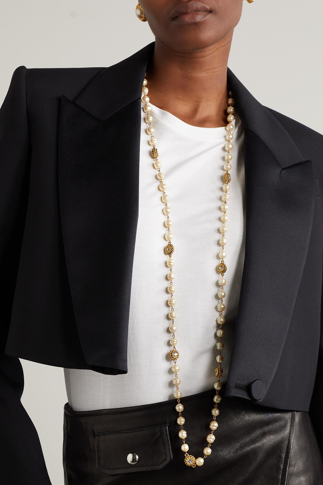 Chanel Gold-plated, Faux Pearl And Swarovski Crystal Necklace in Natural |  Lyst