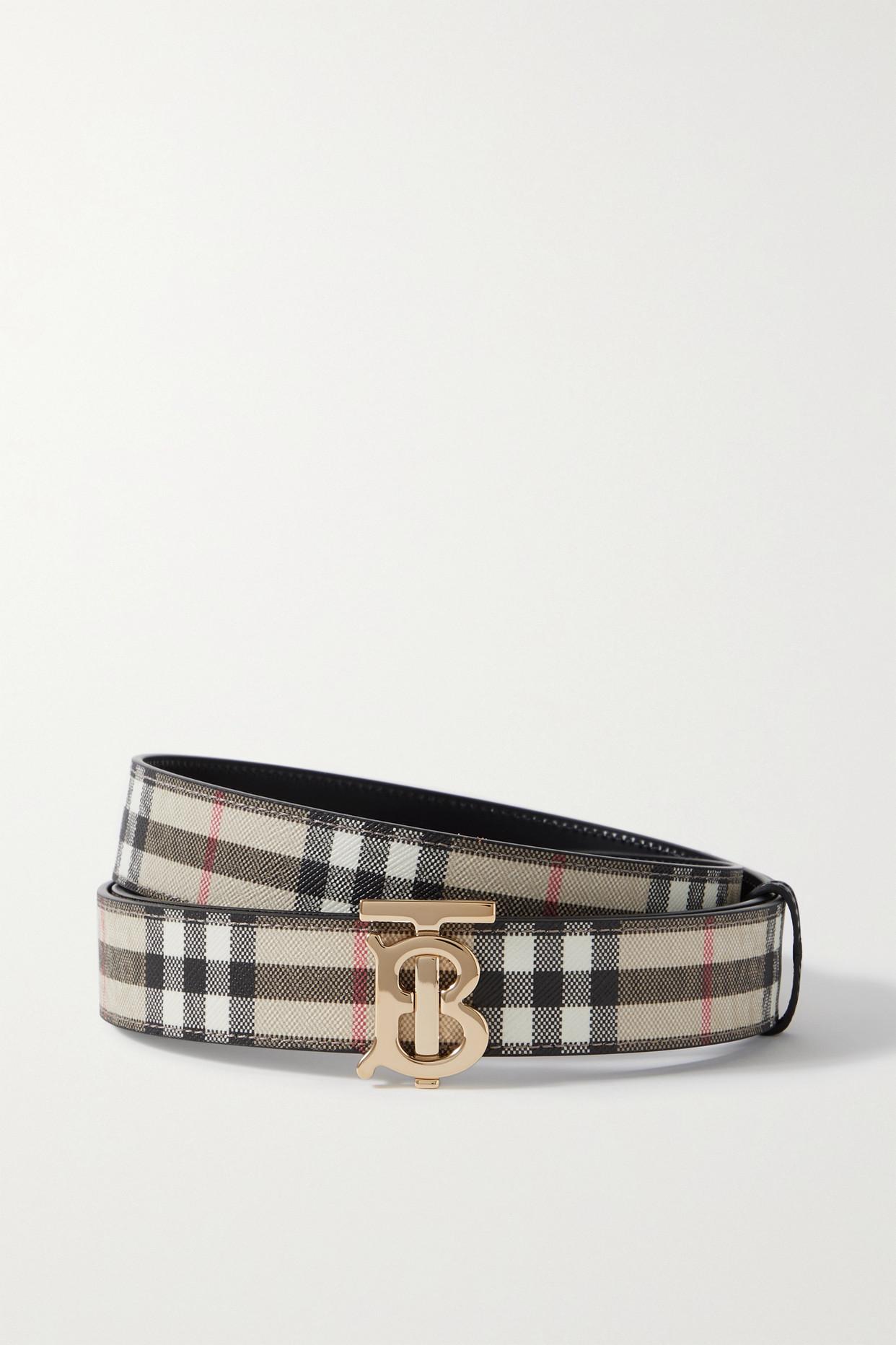 Burberry TB Monogram Motif Canvas and Leather Belt In Natural Size