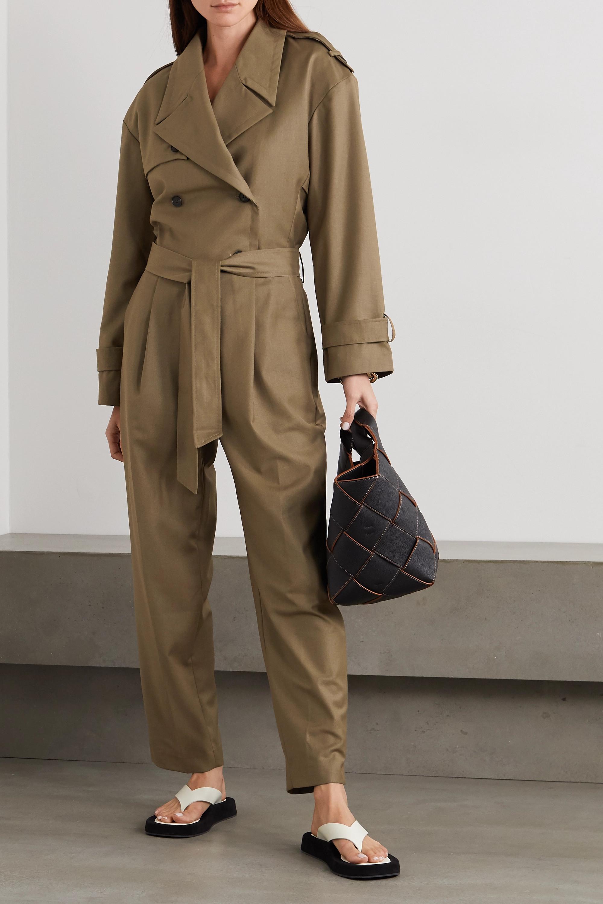 Frankie Shop Double-breasted Gabardine Jumpsuit in Brown | Lyst